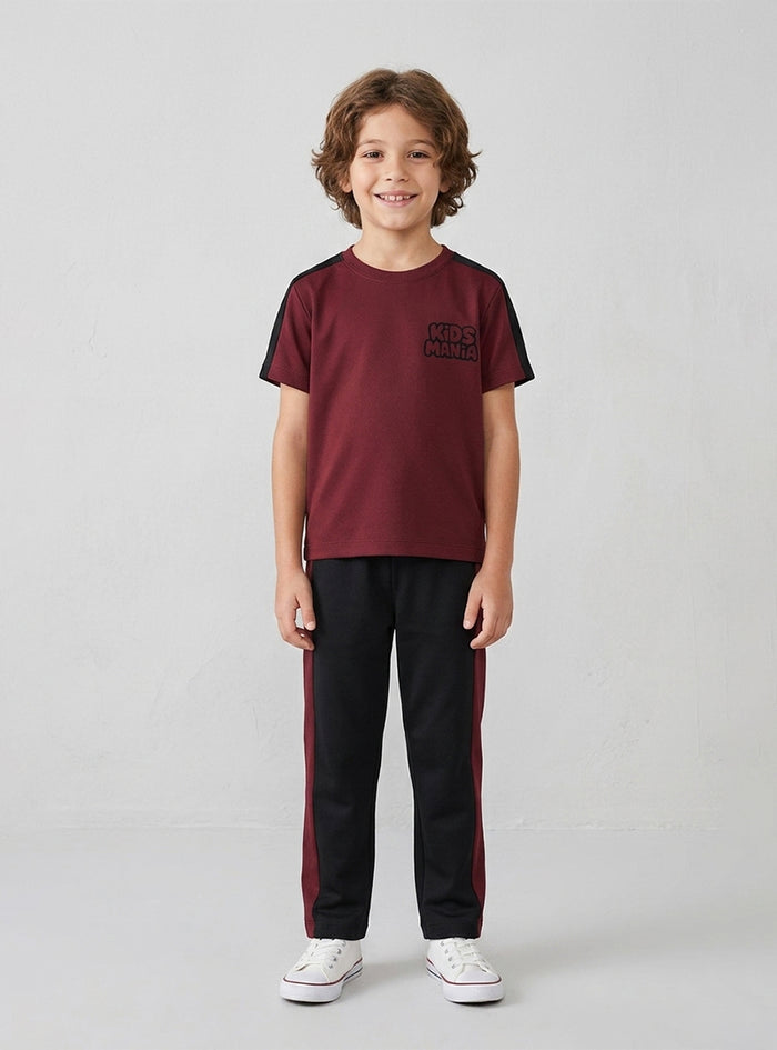 Boys Maroon Sport Panel Track Suit