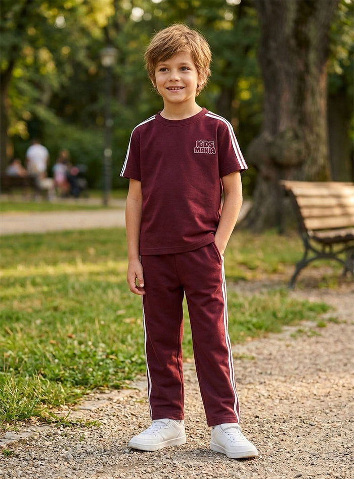Boys Maroon Stripe Tracksuit