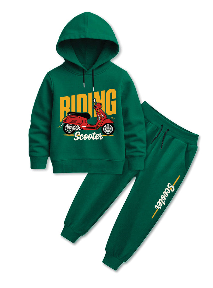 Boys Riding Scooter Winter Fleece Hoodie Set