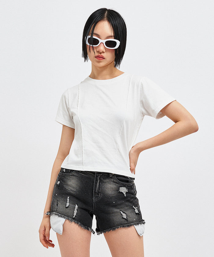 c wear moms favorite fit pin tuck crop t shirt 韓国ファッション