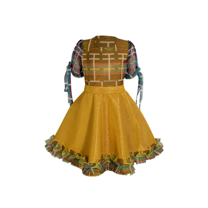 Fabrosanz: Yellow Venda Print Kids Dress