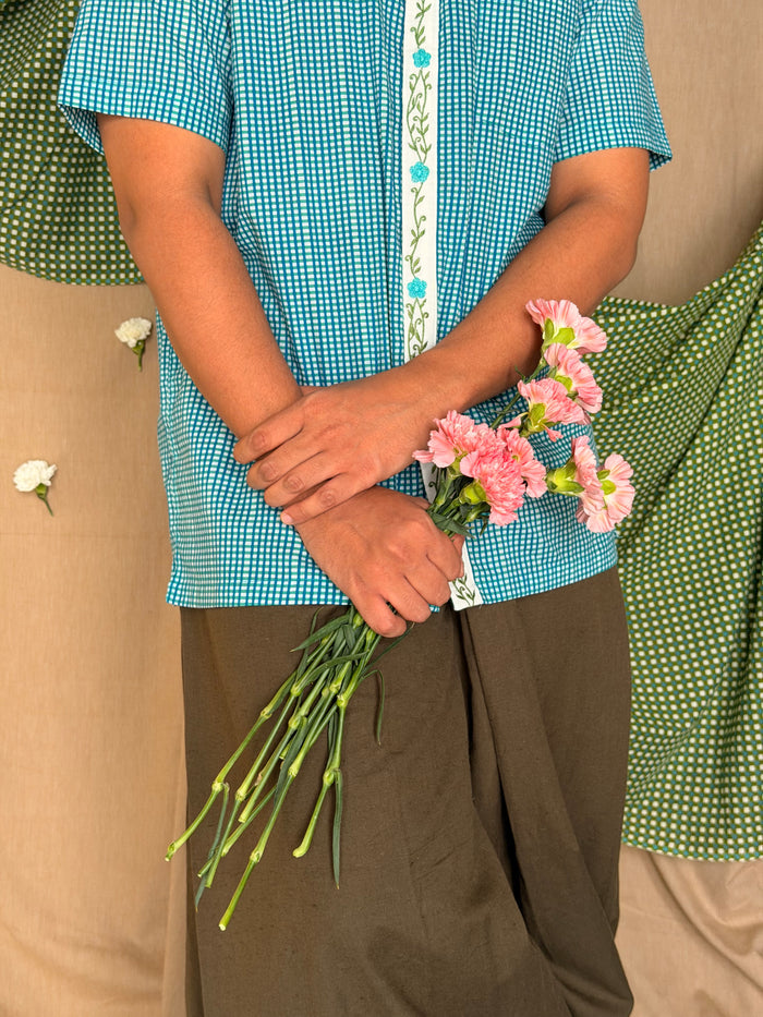 Flowerbed Bramble Embroidered Placket Shirt - Blue Sky
