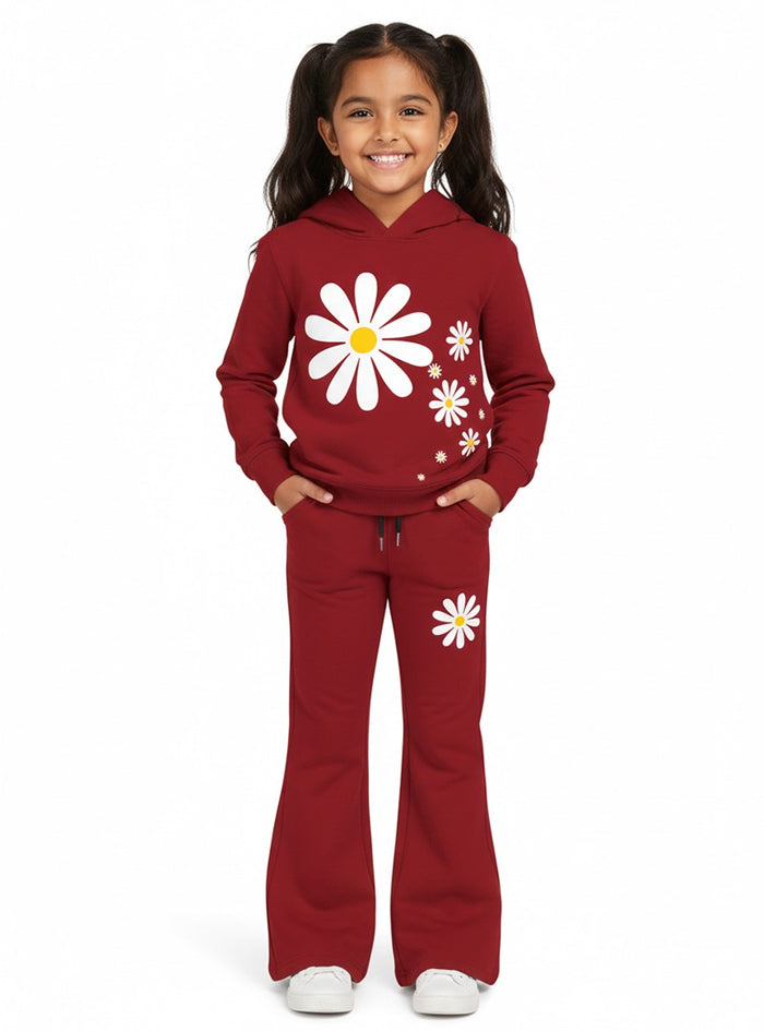 Girls Floral Hoodie & Flare Trouser Set