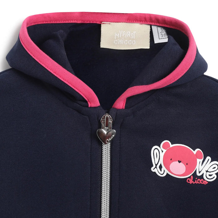 Girls Navy Blue Embroidered Jacket