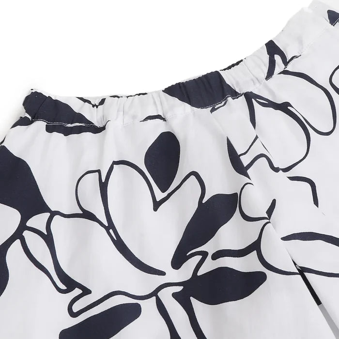 Girls White & Blue Floral Printed Shorts