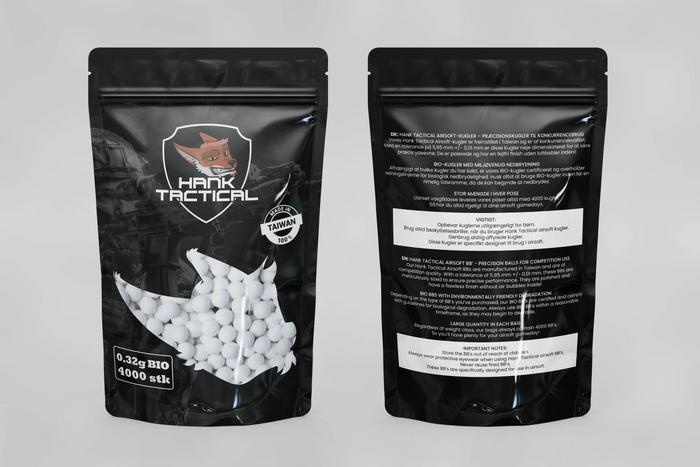 Hank Tactical BB's, BIO, 0,32g, 4000 stk, Hvid Hank Tactical