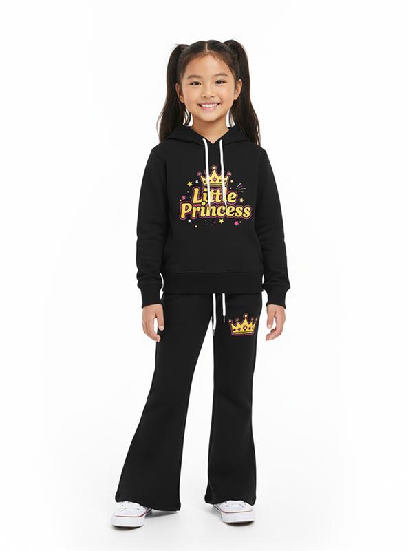 Little Princess Hoodie and Flared Trouser Set For Girls
