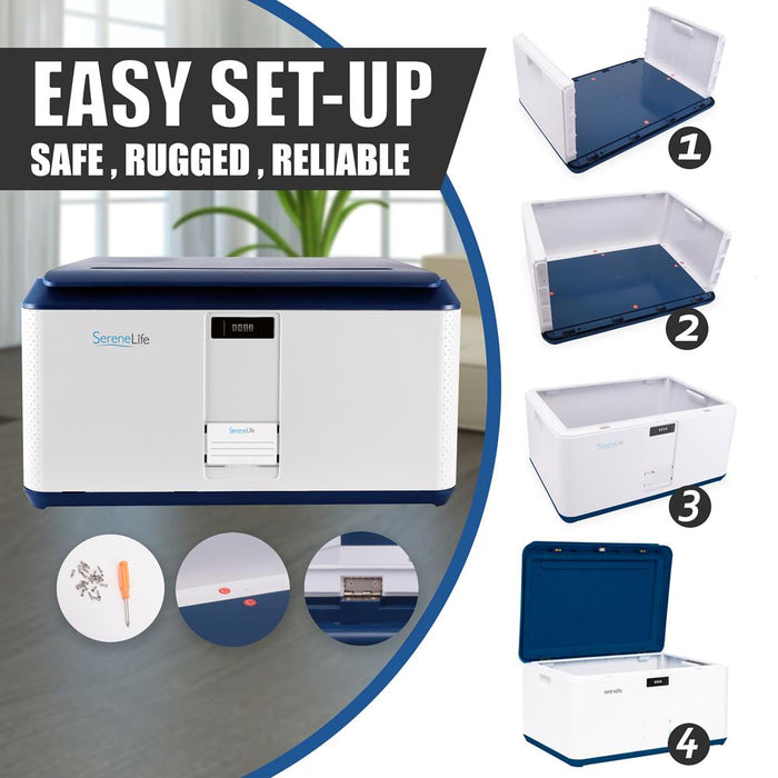 Lockable Storage Box 21 Gal Capacity, Combo Lock, Reinforced ABS, Blue