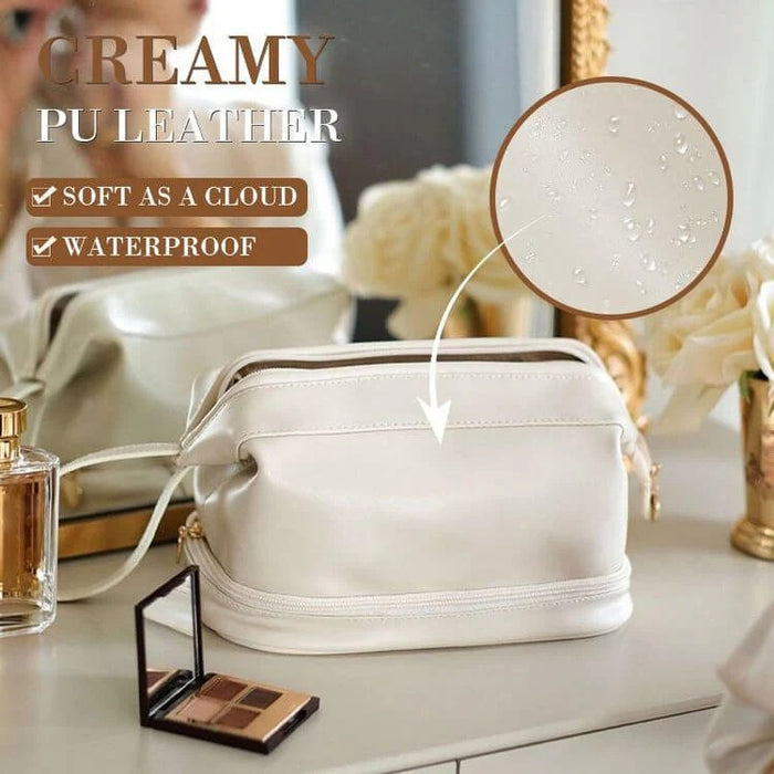 LuxeLeather Cosmetic Bag – Portable PU Makeup & Toiletry Organizer