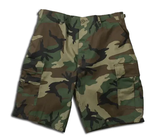 MMB US Shorts, Woodland, produktbillede i camouflage mønster.