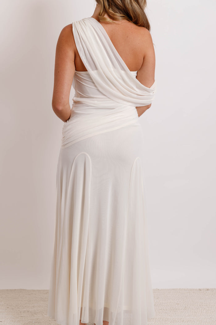 Ivory One Shoulder Bridal Dress- Elegant Ivory Floor Length Dress- One and Only Collection Dress