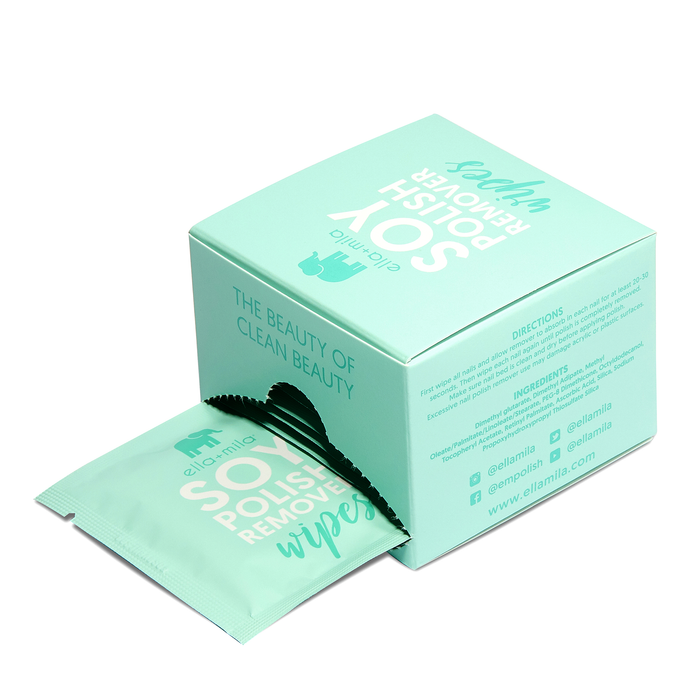 Soy Nail Polish Remover Wipes box open showing wipe packets inside