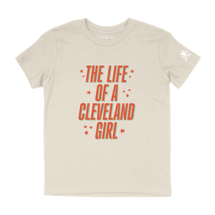 Beige t-shirt with 'The Life of a Cleveland Girl' text on a white background