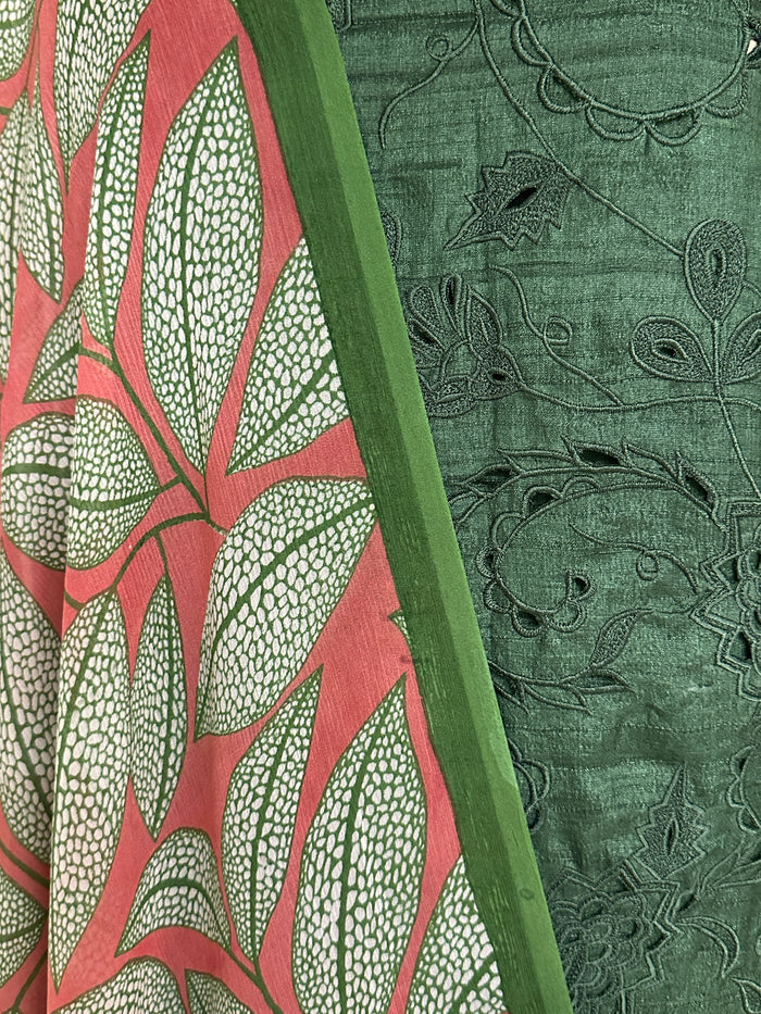 Tussar Cutwork Kurta Set - Green and Pink