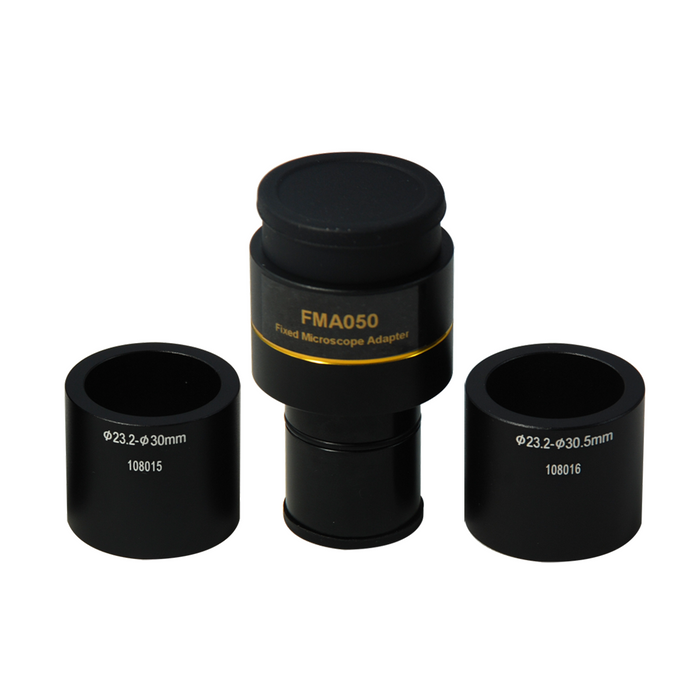 0.5X Microscope Camera Coupler C-Mount Adapter to Convert Eyetube Diameters 23.2mm to 30mm, 23.2mm to 30.5mm, SKU CP29031301, three quarter front view