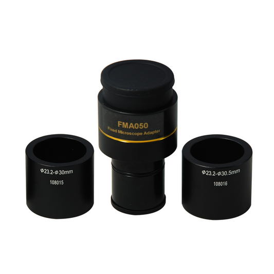 0.5X Microscope Camera Coupler C-Mount Adapter to Convert Eyetube Diameters 23.2mm to 30mm, 23.2mm to 30.5mm, SKU CP29031301, three quarter front view