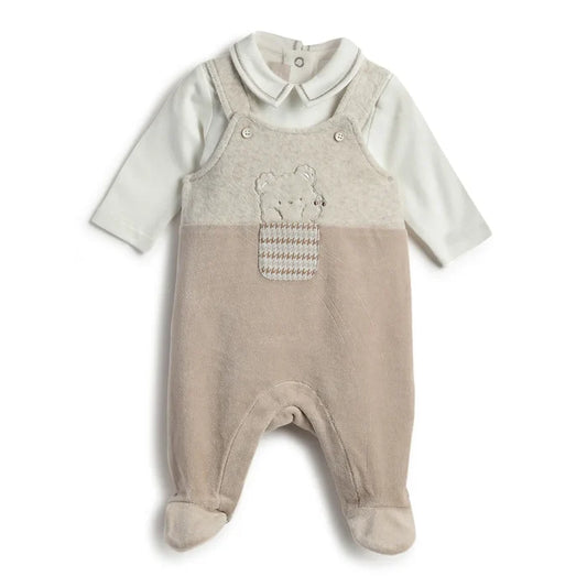 2 Pc Long Sleeve Bodysuit & Sleeveless Beige Babysuit