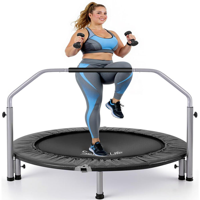 40" Foldable Mini Trampoline, Low-Impact Workout, Adjustable Handrail