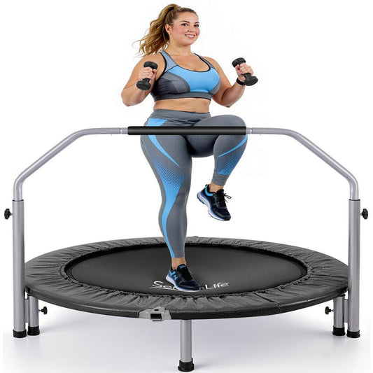 40" Foldable Mini Trampoline, Low-Impact Workout, Adjustable Handrail