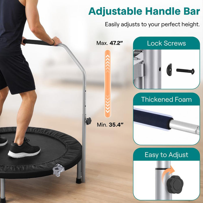 40" Foldable Mini Trampoline, Low-Impact Workout, Adjustable Handrail