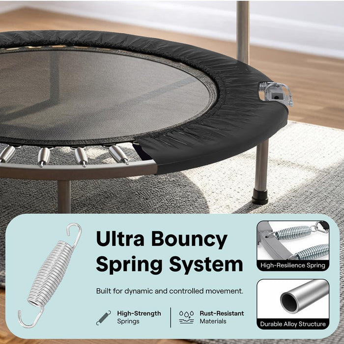 40" Foldable Mini Trampoline, Low-Impact Workout, Adjustable Handrail