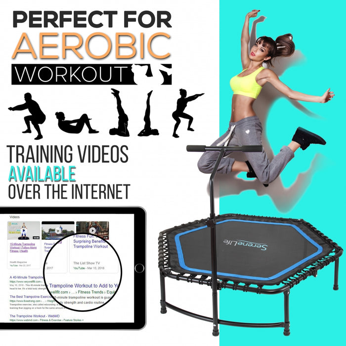 48" Foldable Fitness Trampoline, Adjustable Handrail, 264 lbs Capacity