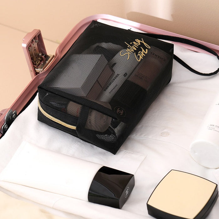 5 Pack Mesh Makeup Bag Combo – Transparent Travel Cosmetic & Toiletry Organizers