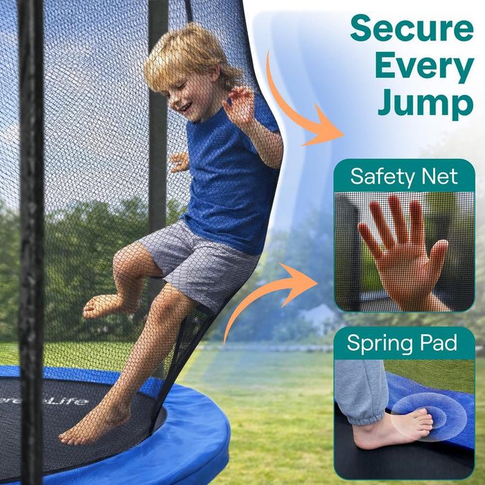 8FT Outdoor Trampoline, Safe Jumping, Reinforced Mat, Blue