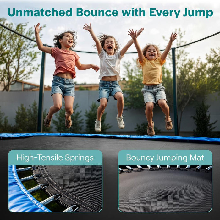 8FT Outdoor Trampoline, Safe Jumping, Reinforced Mat, Blue