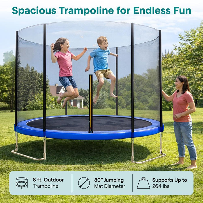 8FT Outdoor Trampoline, Safe Jumping, Reinforced Mat, Blue