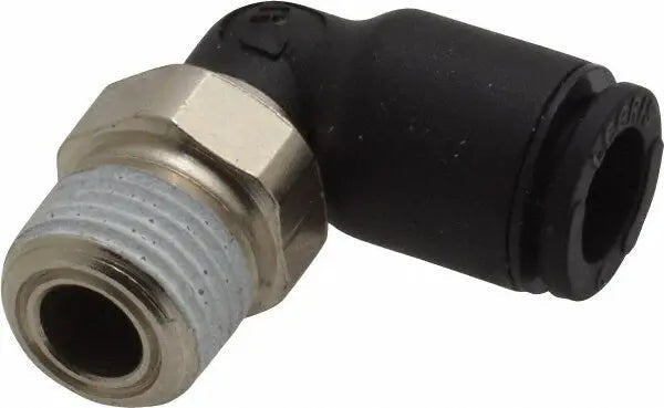 90 graders push fitting med gevind til 6mm macro line hvid baggrund