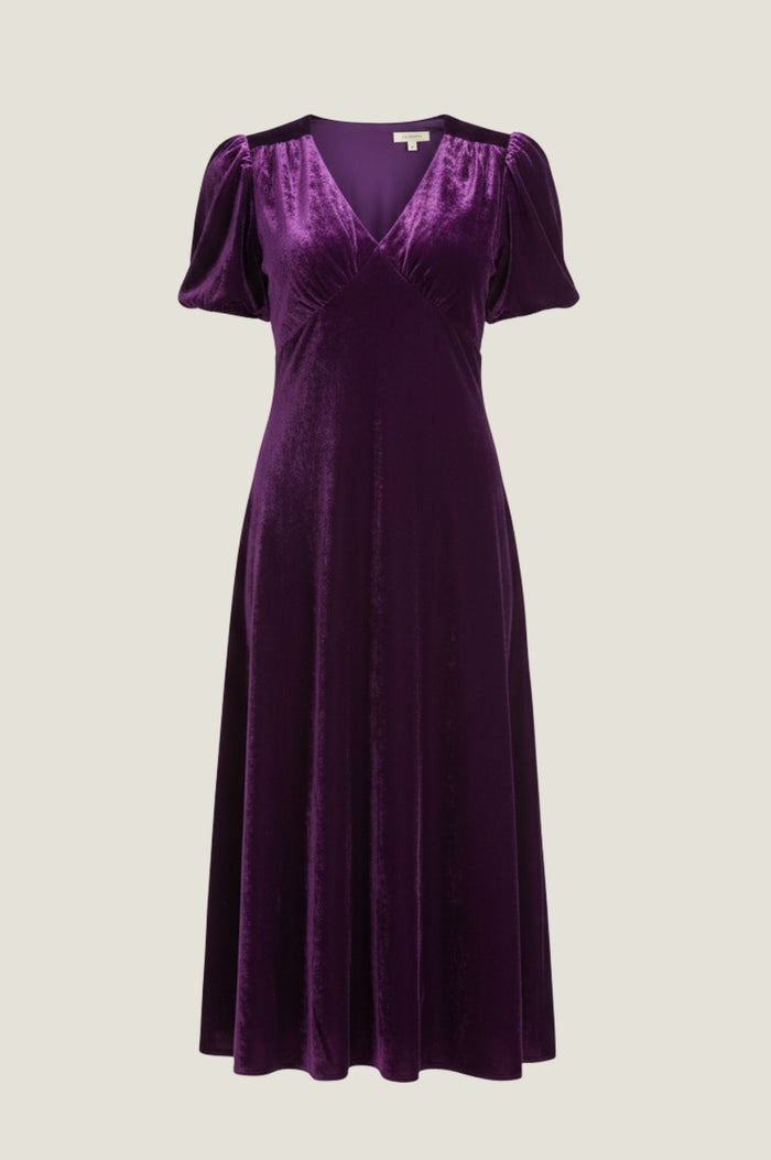 Aimie Velvet Short Sleeve Dress | Purple - Aspiga