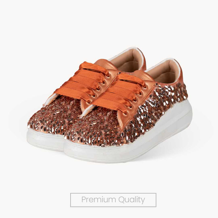 Apricot Crush Sequin Sneakers - The Quirky Naari