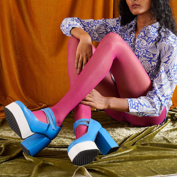 Azure Mary Jane Platforms - The Quirky Naari