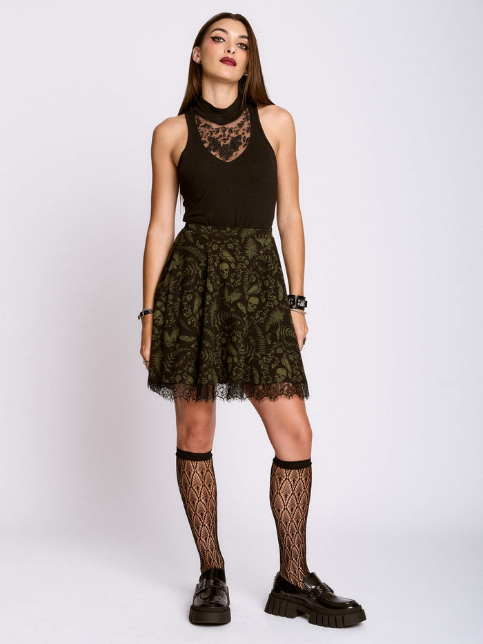 BAT EMBROIDERED MOCK NECK TANK