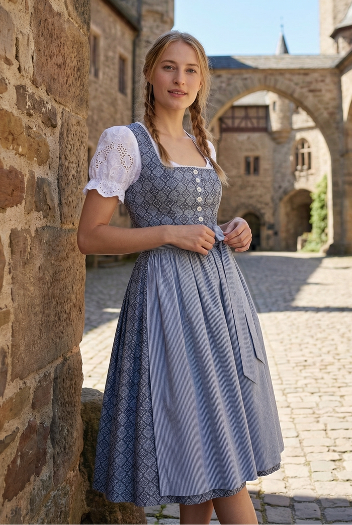 Berwin Long Dirndl 2pcs. 75cm "Lina" blue