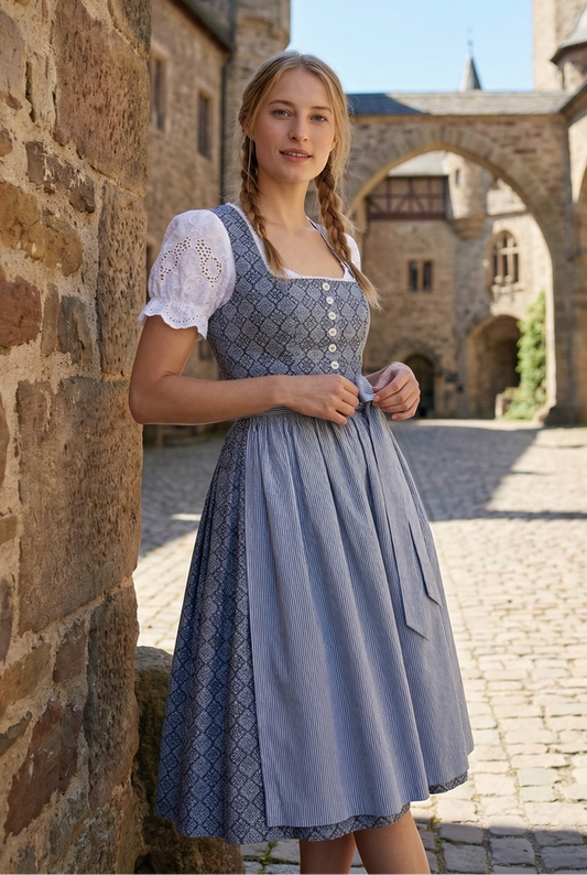 Berwin Long Dirndl 2pcs. 75cm "Lina" blue