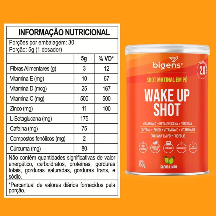 BIGENS | Wake up Shot Matinal Sabor Limão (150 Gramas)