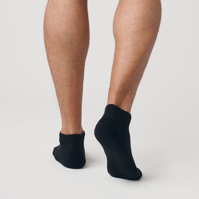 Black Ankle Socks 6-Pack shown on feet from behind.