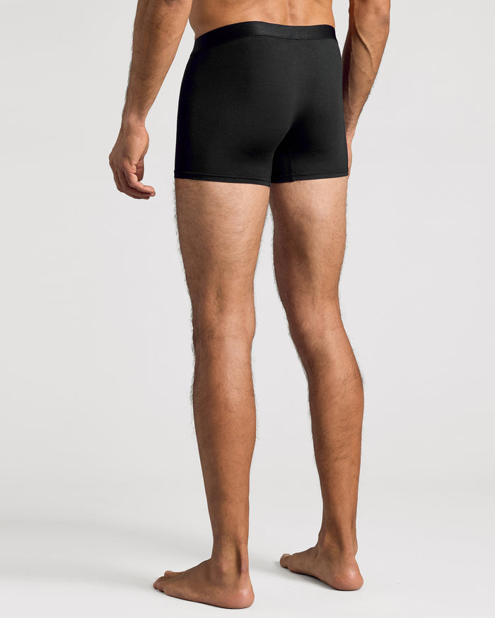 Man in Black Boxer Trunks 3-Pack, showcasing fit and support.