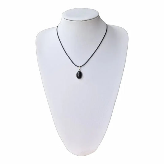 Black obsidian pendant necklace on an adjustable wax cord