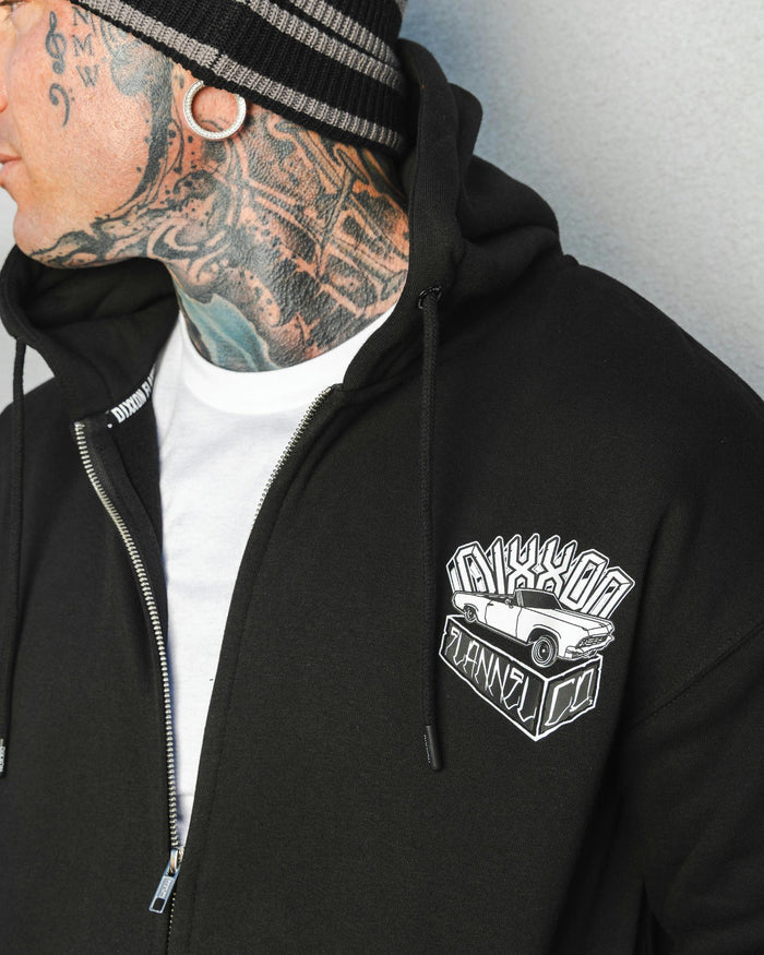 Block Zip Up Hood - Black