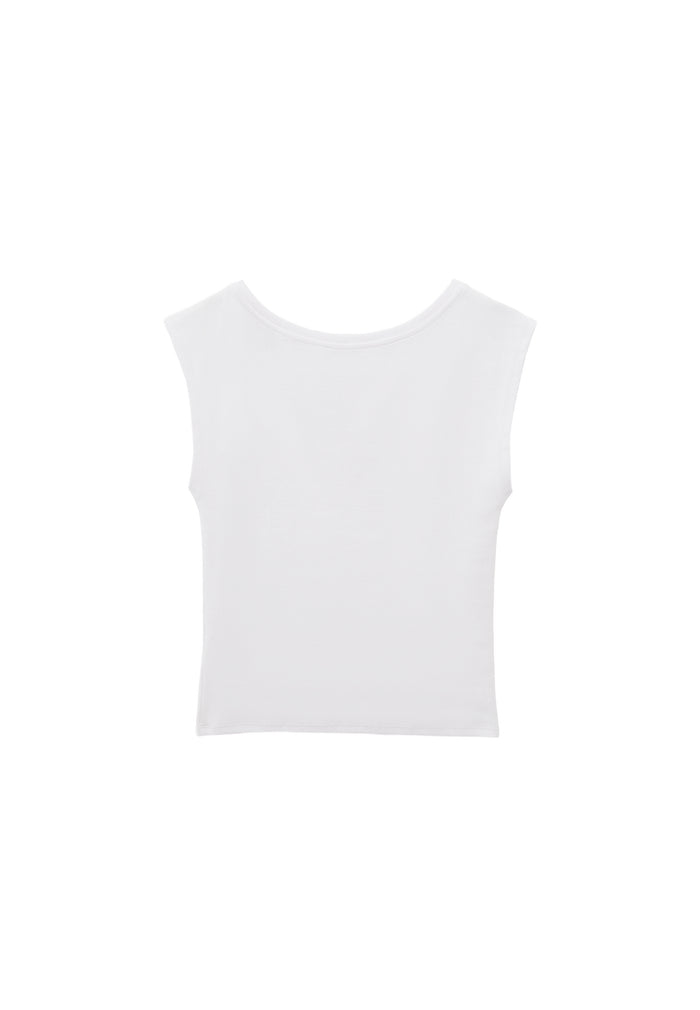 Boat Neck Short Sleeve T-Shirt - WHITE