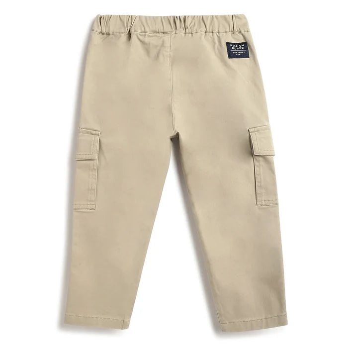 Boys Beige Solid Trousers