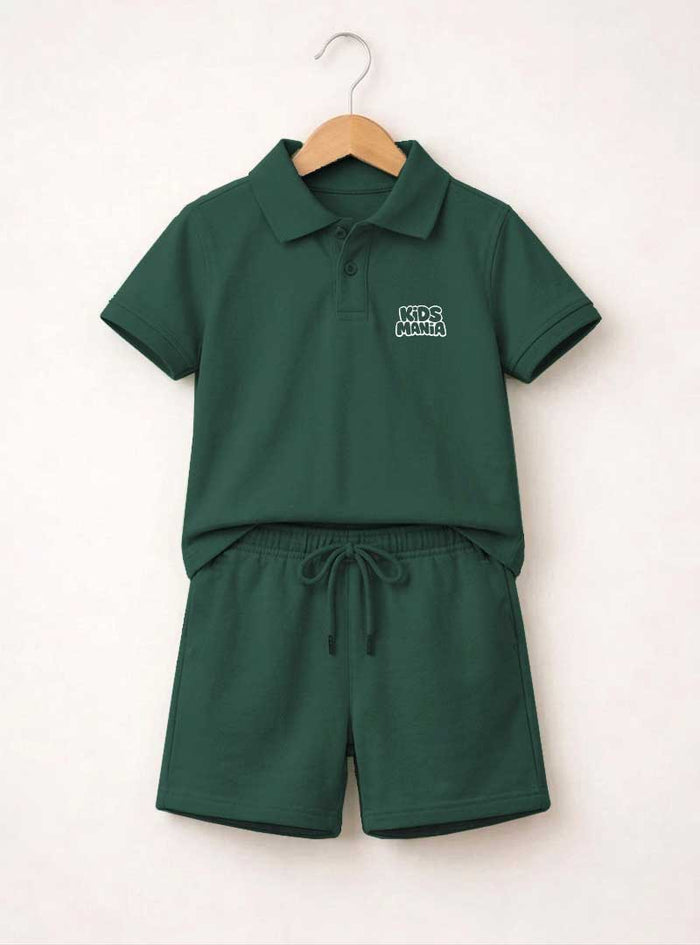 Boys Evergreen Polo Shorts Set