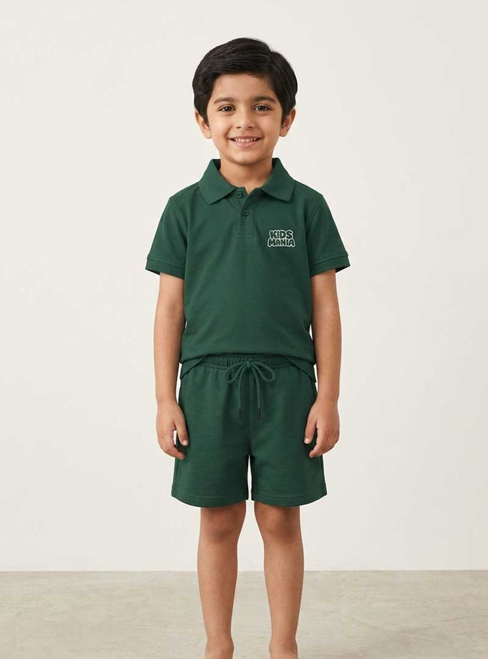 Boys Evergreen Polo Shorts Set