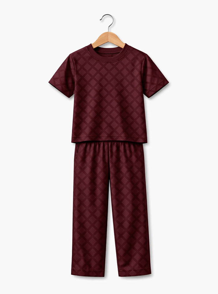 Boys Maroon Pattern Co Ord Set