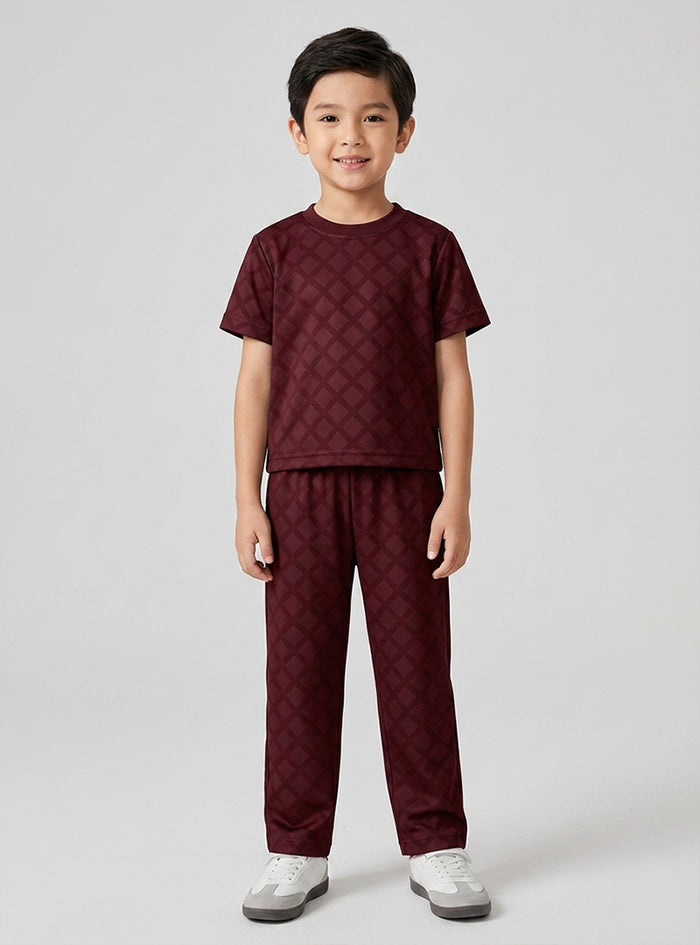 Boys Maroon Pattern Co Ord Set