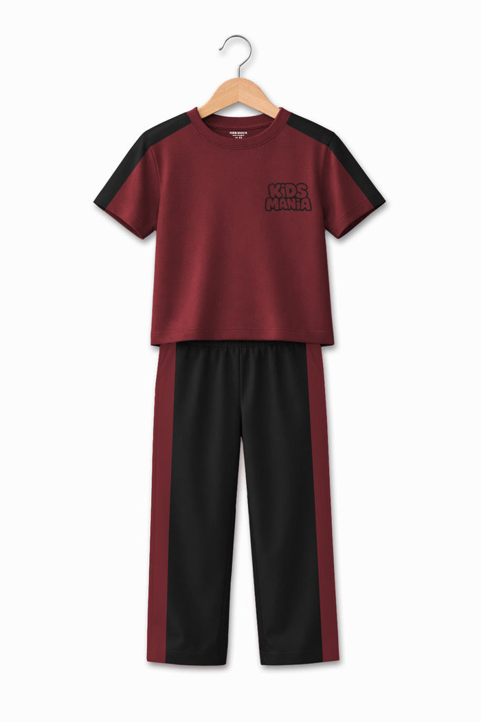 Boys Maroon Sport Panel Track Suit