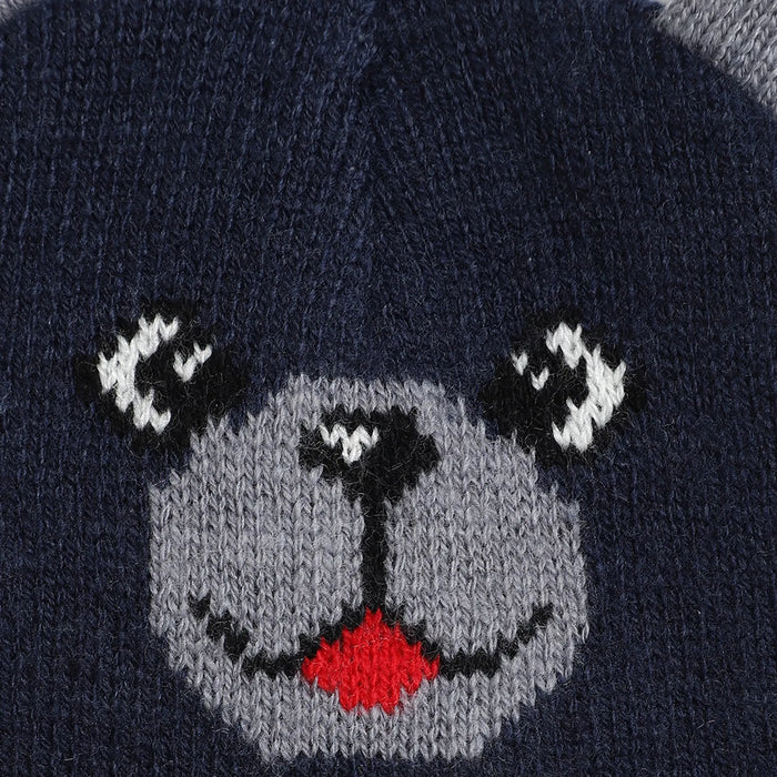Boys Navy Blue & Grey Woollen Hat with Scarf